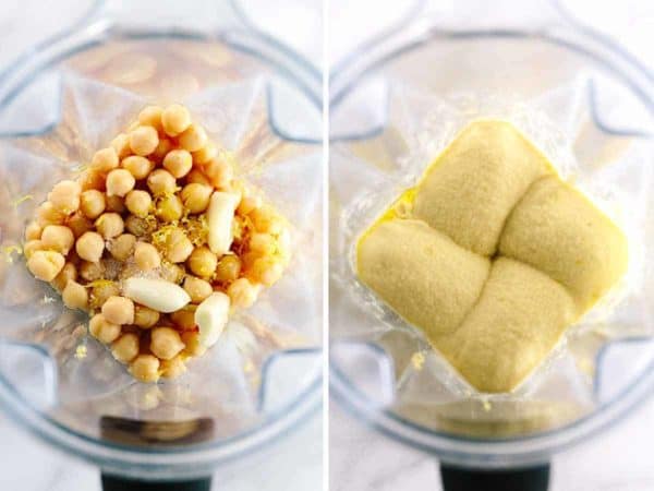 前和混合鹰嘴豆成泥后