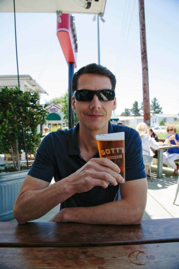 jason drinking a beer at gotts- roadside