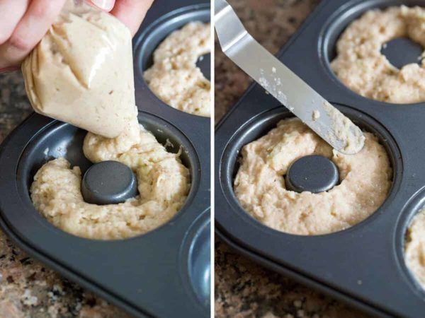 将面糊倒入油炸圈饼平底锅中