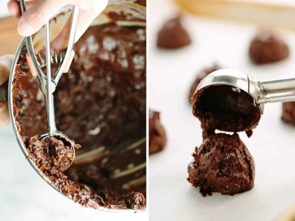 从混合碗到烤板的挖掘巧克力曲奇饼面团