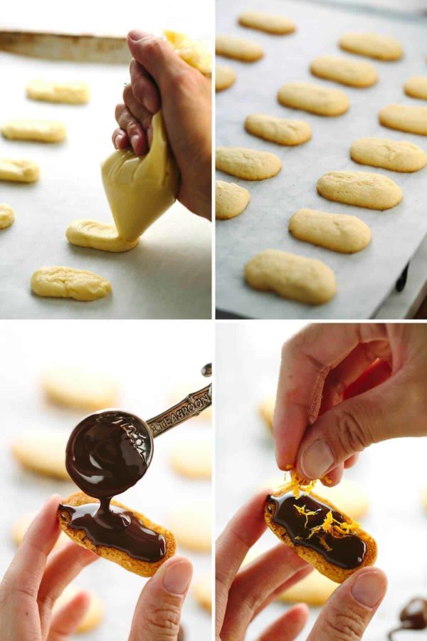 四张照片的汇编显示制作米兰饼干的过程