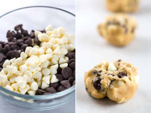 碗三种不同类型的巧克力芯片