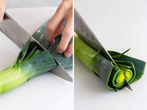 切割和切在白色背景的韭葱