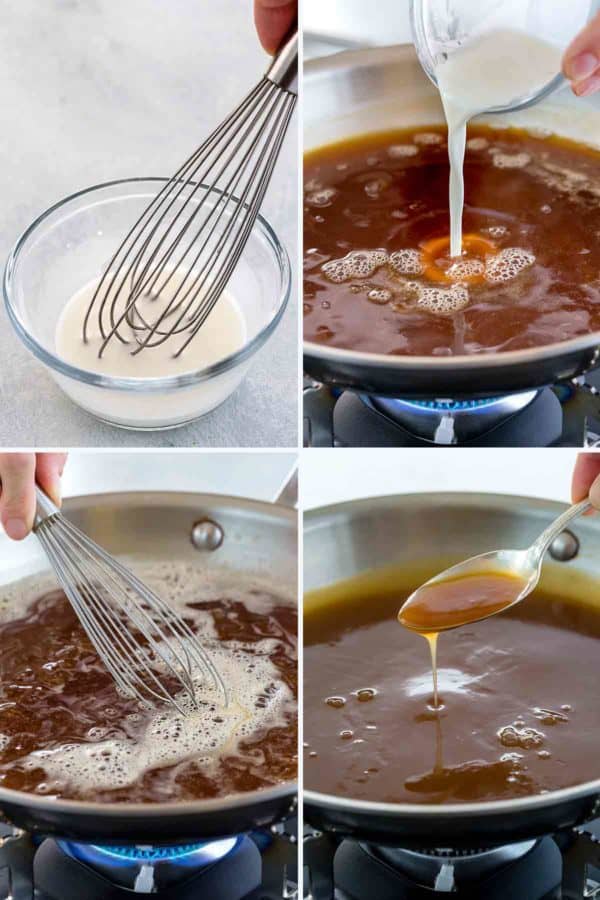 四张照片的汇编显示使用增稠剂的过程