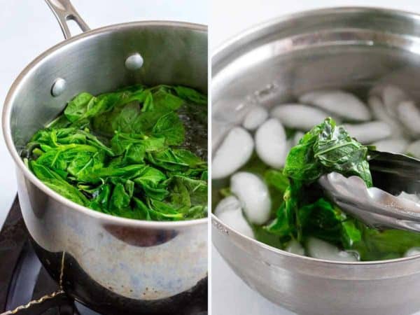 两张并排的照片展示了在冰水中漂白然后电击绿色的过程