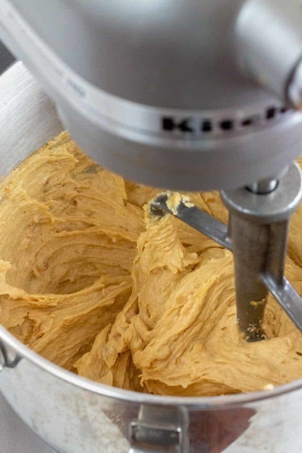 里面的立场搅拌机碗与花生酱曲奇面糊