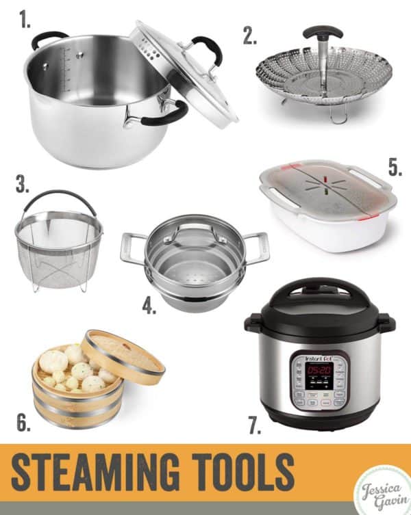 使用不同工具蒸制食物的信息图表