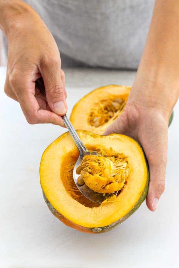 用勺子去除橡子壁球种子