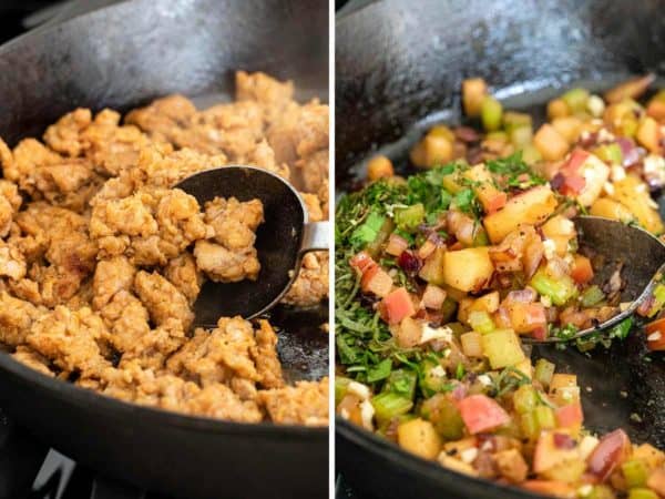 在煎锅烹饪香肠