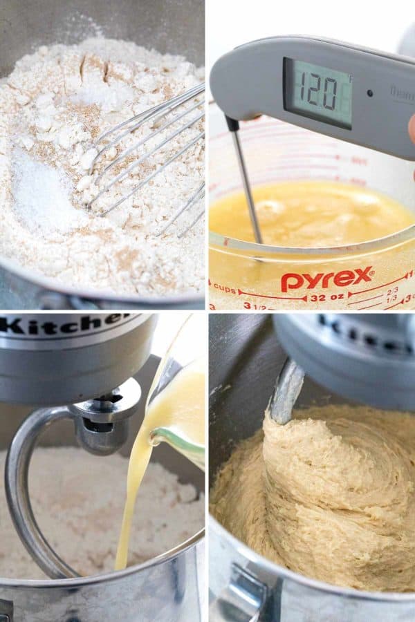 把面粉和液体混合成面团