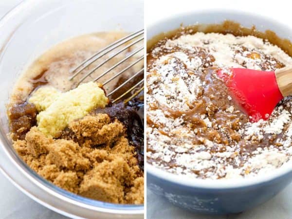 在碗里混合饼干面糊的原料