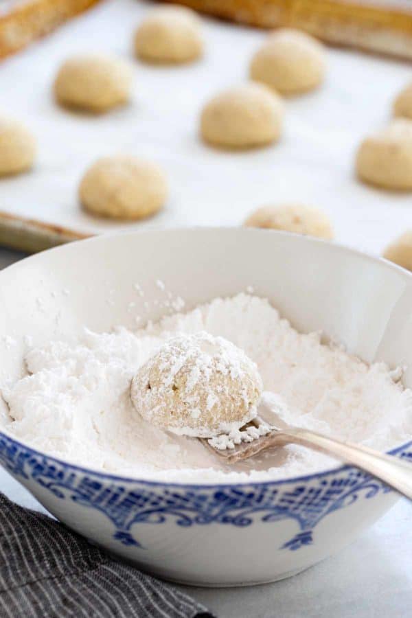 在一碗粉末糖的滚动曲奇饼面团