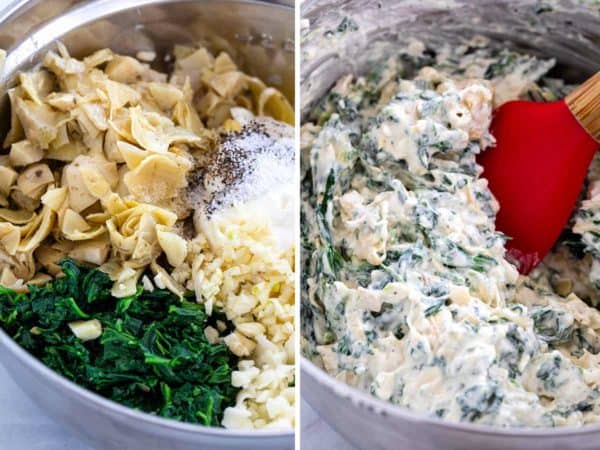 在搅拌之前和之后的材料在碗里