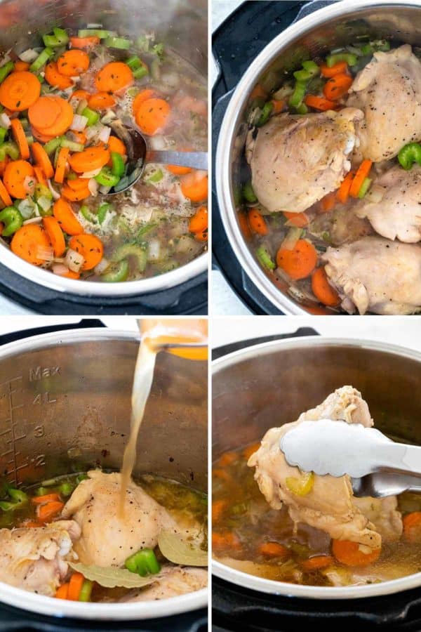 在立即锅中加入胡萝卜和鸡肉的照片