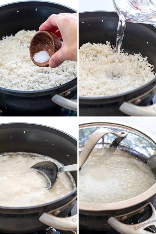 调味米饭,在一罐水中蒸汽