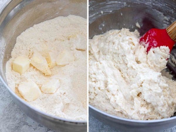 将饼干面糊在碗中混合在一起