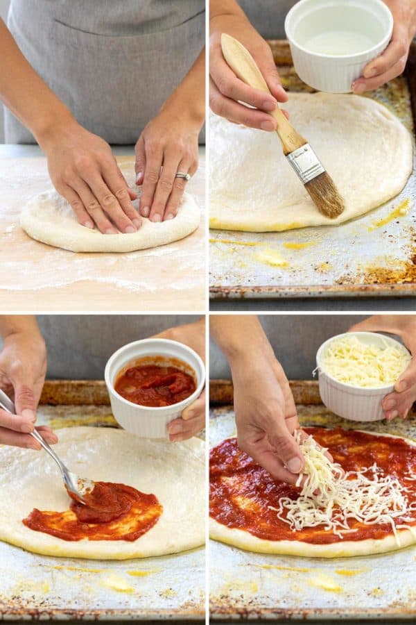 汇编的四张照片显示如何做一个披萨