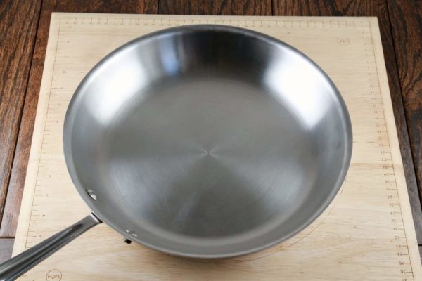 A clean stainless steel pan after using Bar Keepers Friend