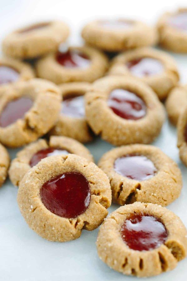 peanut butter and jelly thumbprint cookies