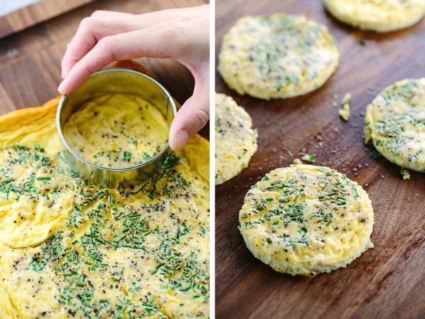 在把鸡蛋切成圆形的过程中