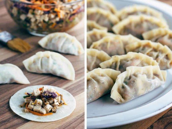 汇编显示一个带有Potsticker的两张照片，另一张照片