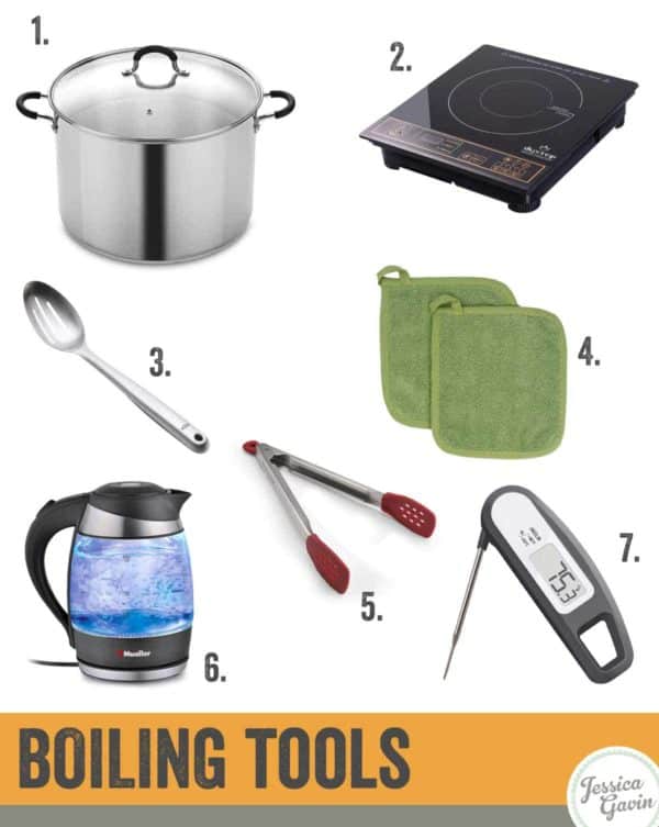 显示开水和食物所需工具的信息图