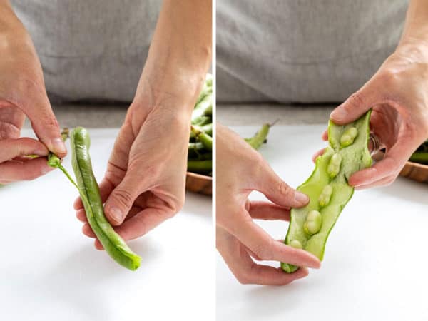 剥去蚕豆壳