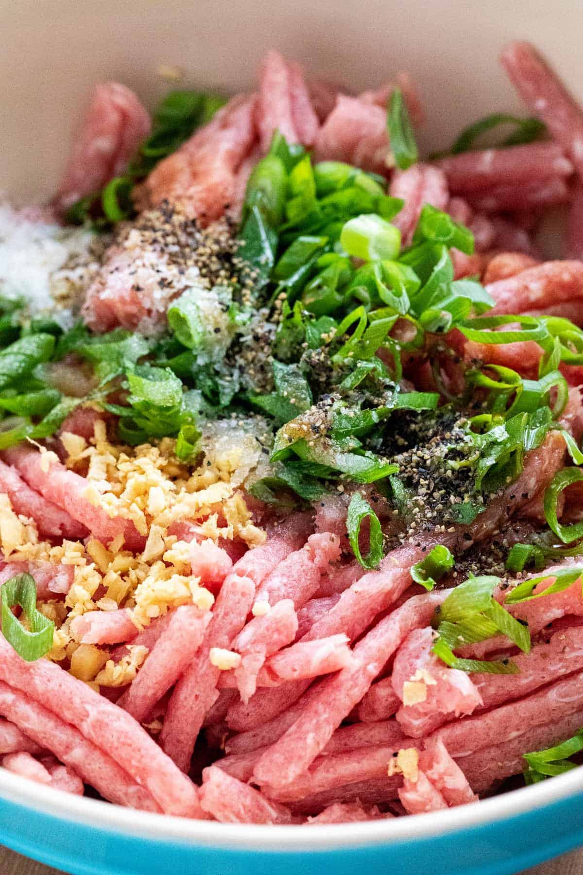 碎猪肉和调味料